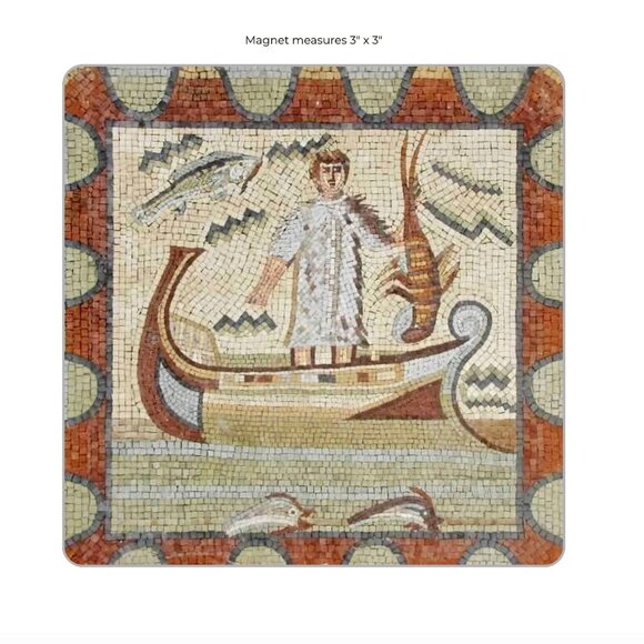 NWT "Tunisian Mosaic of Fisherman & His Catch of the Day" Artisan Magnet - Picture 1 of 4